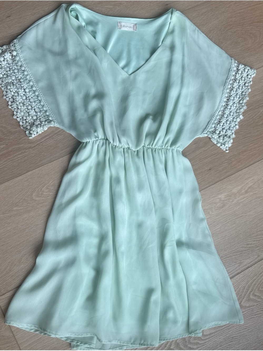 Altar’d State' Mint Green Short Dress with Crochet Sleeve Detail